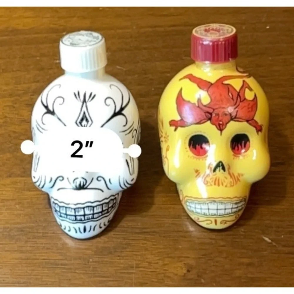 KAH Tequila Skull Bottles Set of 2 EMPTY Mini‎ Collectible Display Bottles